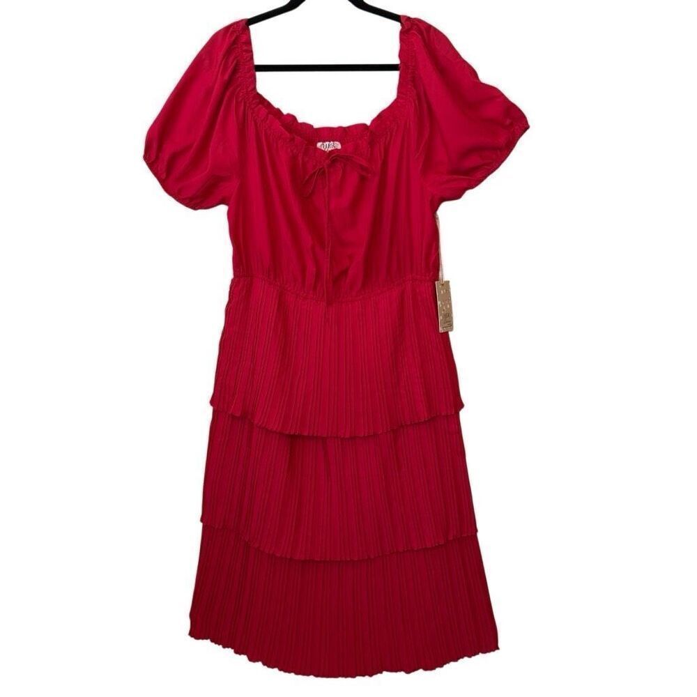 NEW Her Destiny Dress Red Tiered Accordion Pleat Off Shoulder Sz 2X NWT Party